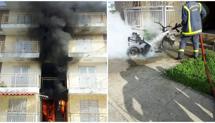 Explosión de una moto electrica en Holguín casi consume un edificio con sus llamas