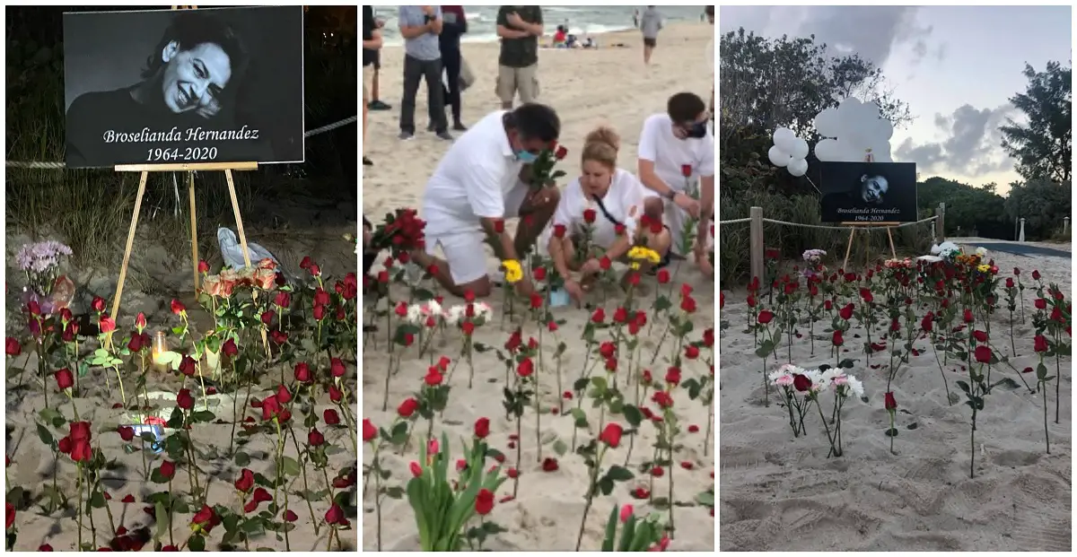 Familiares y amigos rinden emotivo homenaje a la actriz cubana Broselianda Hernández en el mismo lugar que fue encontrado su cuerpo sin vida en una playa de Miami