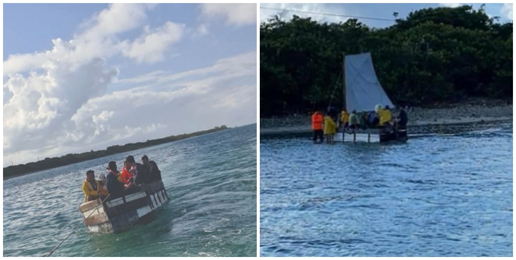 Doce balseros cubanos llegar a Islas Caimán en un rústica embarcación