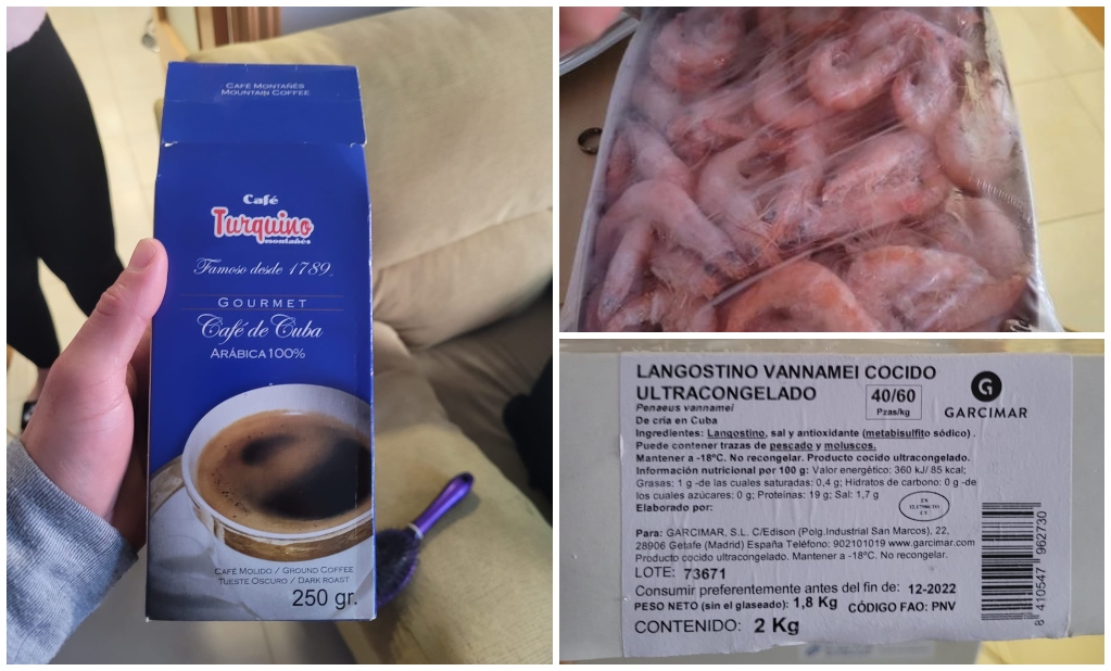 Bancos de comida de Cáritas en España regalan camarones y café cubanos