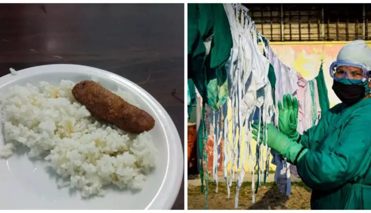 Arroz con croqueta... así es la comida que reciben estos médicos cubanos en un día de guardia en el hospital