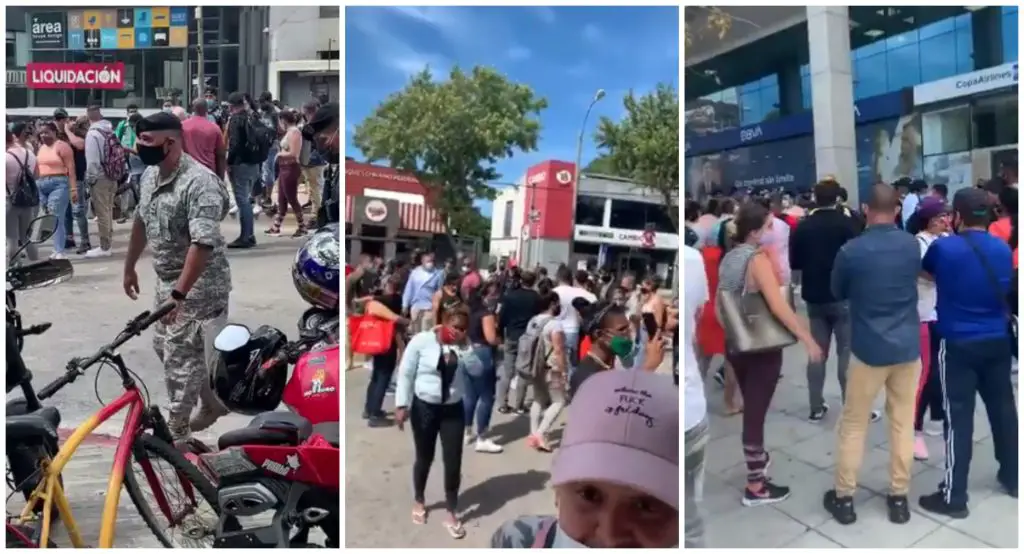 Cubanos se plantan en protesta frente a las oficinas de Copa Airlines en Uruguay pidiendo la devolución del dinero de sus pasajes a Nicaragua