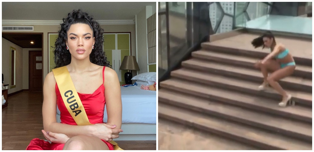 VIRAL!!! Modelo cubana que representa a Cuba en el concurso de belleza Miss Grand International cayó por unas escaleras mientras desfilaba en traje de baño (+ Video)