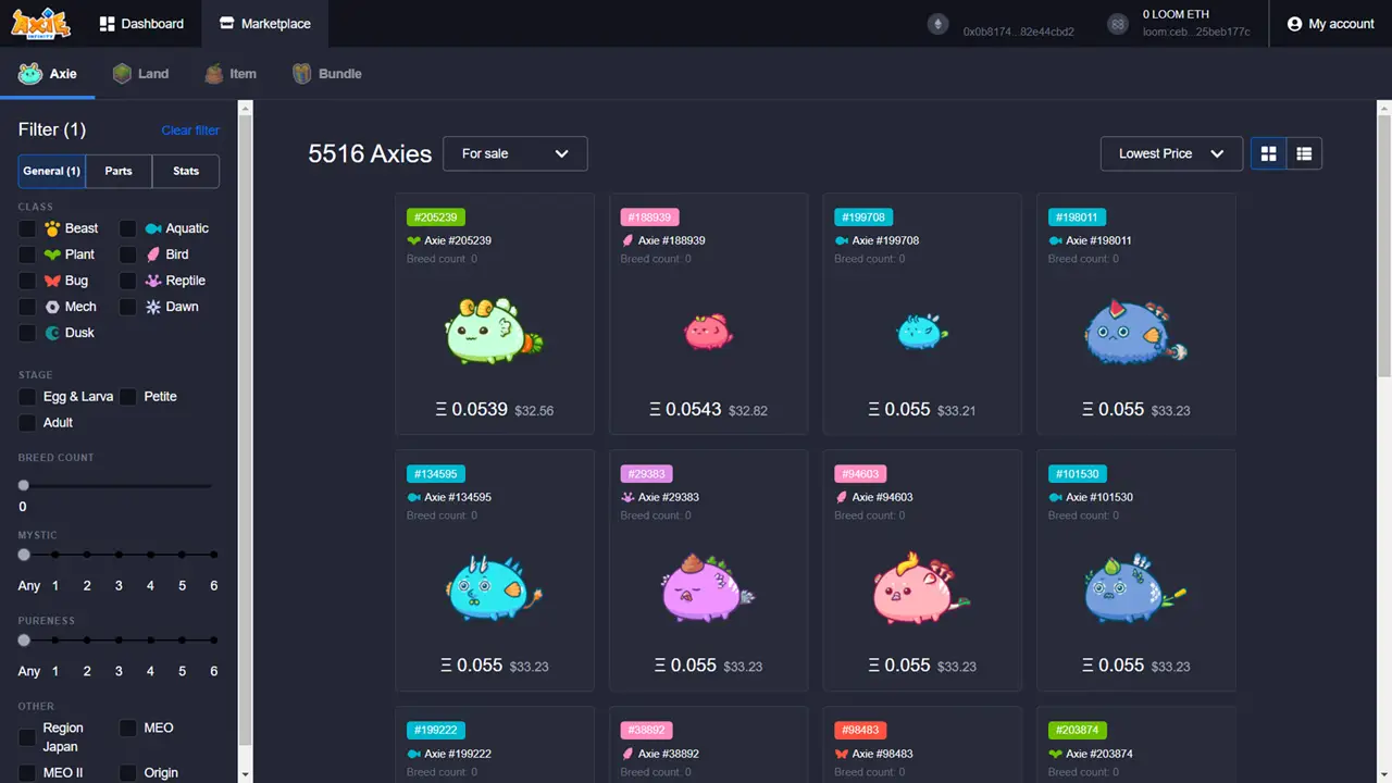 al tener tus axies (nombre de las criaturas que aparecen en el juego) en la cadena de bloques, son completamente tus activos, incluso si el juego desaparece